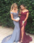 2018 Burgundy Mermaid Prom Dresses with Split Side Sexy Party Gowns